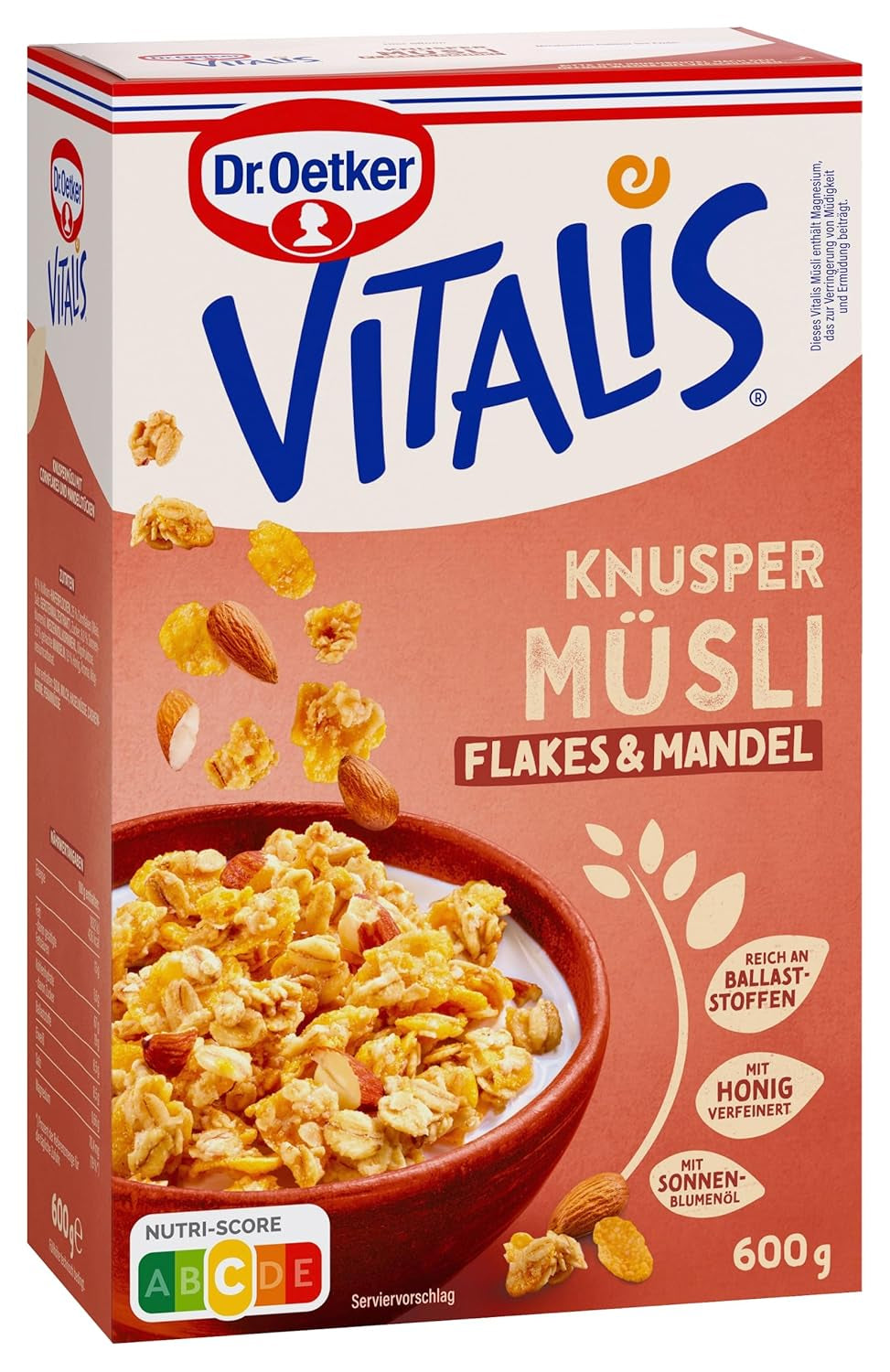 Dr. Oetker Vitalis Crunchy Flakes: muesli croccante con corn flakes e pezzetti di mandorle, confezione da 5 (5 x 600 g)