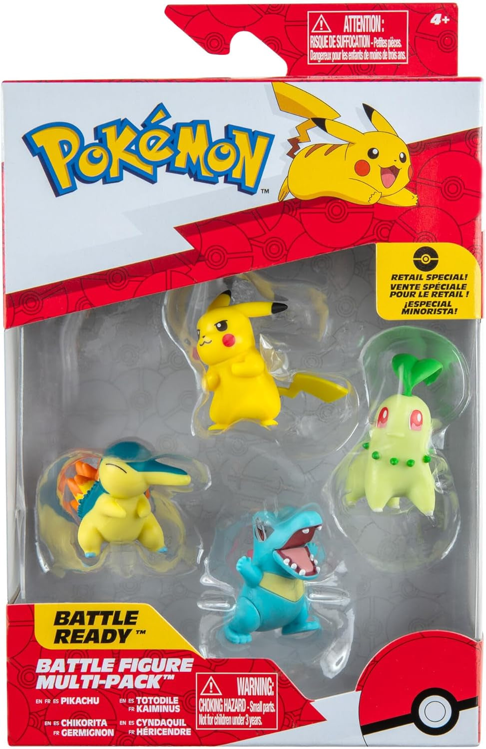 Pokémon PKW2578 - Battle Figure Multipack - pachet de 4 cu Pikachu, Endivie, Karnimani, Feurigel, figuri detaliate oficiale, 5 cm fiecare Action figures Naty Shop Titlu implicit