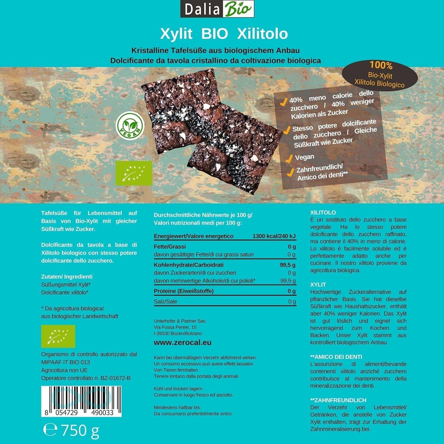 Bio Xilitolo Bio | Aus Biologischer Landwirtschaft | 40% di calorie in meno Zahnfreundlich | Ideal Zum Kochen Und Backen, 750 G Dolcificanti Naty Shop