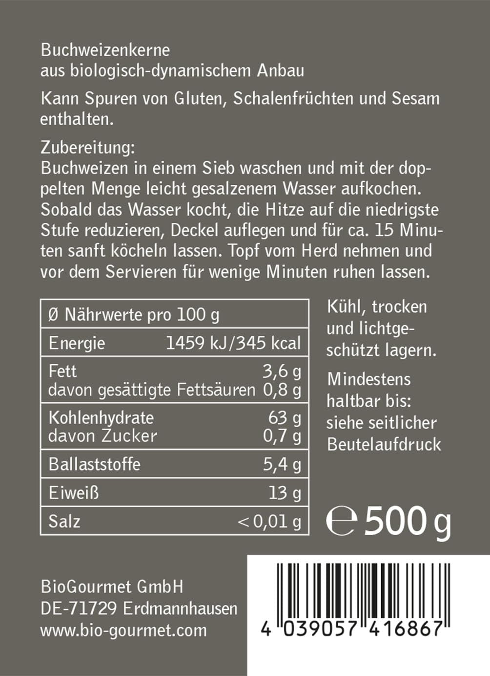 Demeter BioGourmet al Grano Saraceno – sacchetto da 500g | Senza glutine, ricco di fibre e regionale | Da agricoltura biologica tedesca (Baden-Württemberg/Baviera) | Ideale per muesli, insalate e contorni