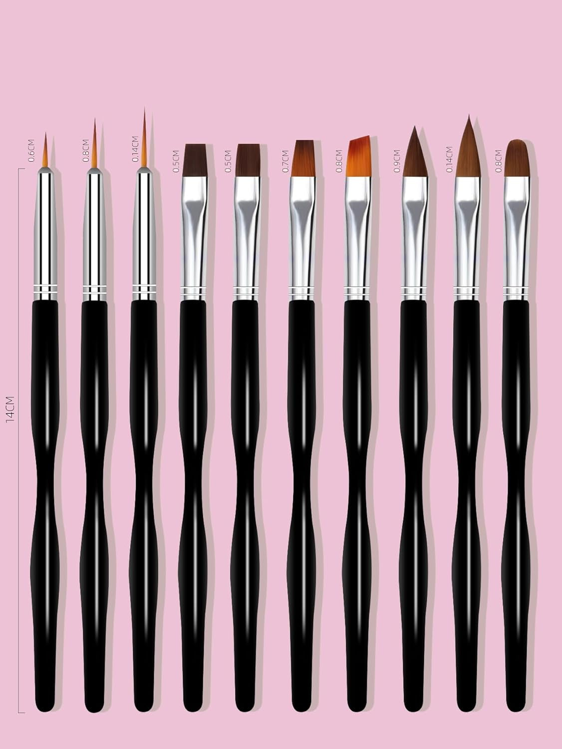 Nail Art Pinsel Set, 10Pcs Nageldesign Malerei Pinsel, Professionelle Nail Art Design Pinsel, Nail Fine Liner Pinsel, Schwarz