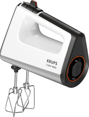 Krups GN9121 3 Mix 9000 Sbattitore manuale | 750 Watt | Geschwindigkeitsregler | Modalità Turbo | Auswurfffunzione | Impugnatura ergonomica incl. Schneebesen, Knethaken, Pürierstab-Aufsatz, Messbecher | Negozio Weiß/Silber Naty