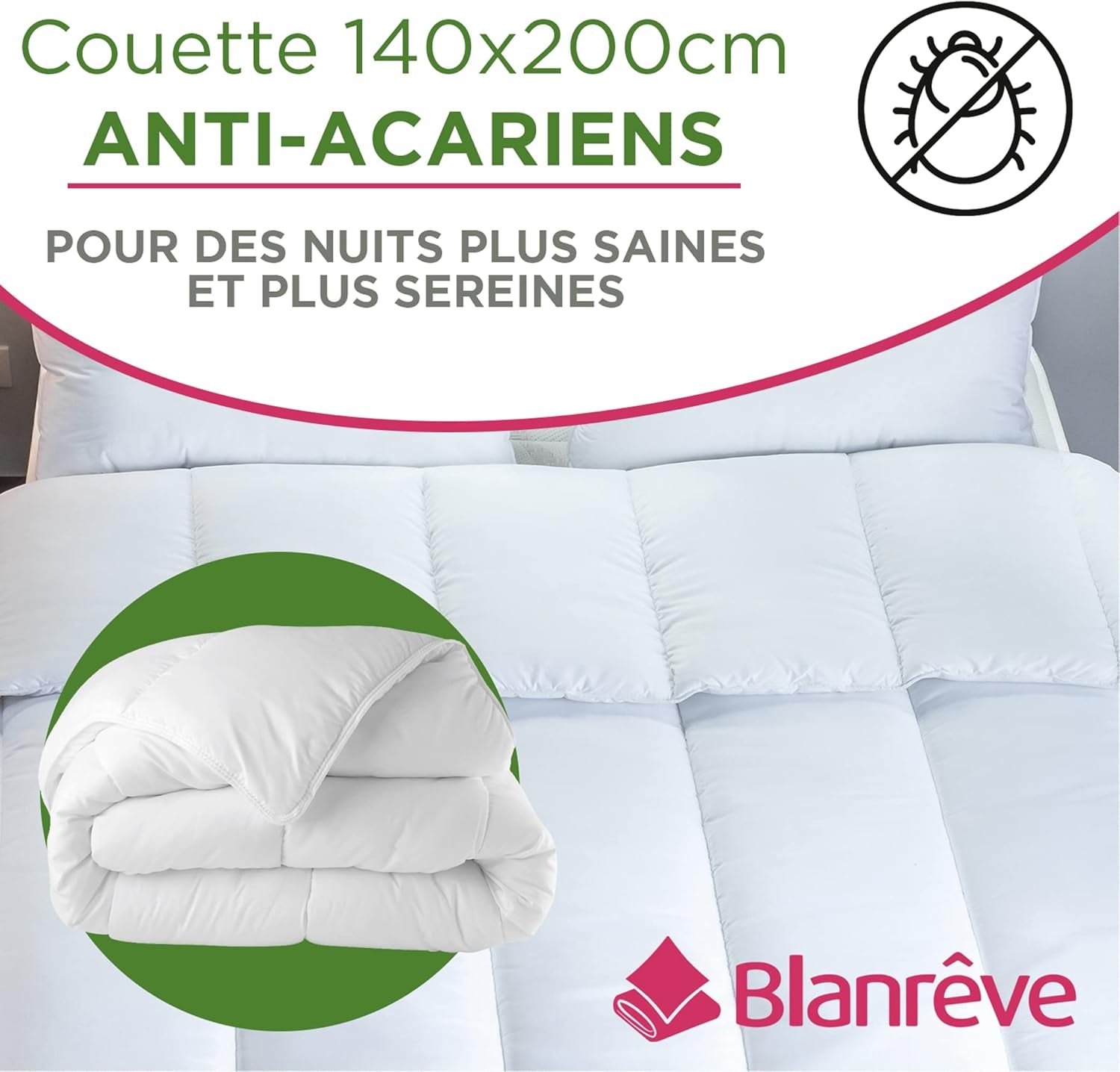 Blanrève - Trapunta Serenité - Trattamento antiacaro - Temperata 300 G/M² - 140 X 200 Cm - Per letto singolo - Lavabile in lavatrice, Bianco Piumini e Trapunte Naty Shop