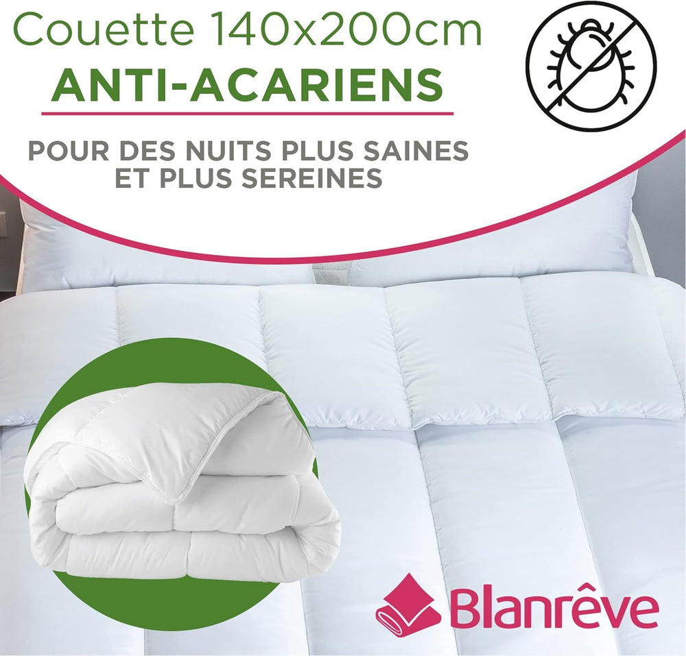Blanrève - Trapunta Serenité - Trattamento antiacaro - Temperata 300 G/M² - 140 X 200 Cm - Per letto singolo - Lavabile in lavatrice, Bianco Piumini e Trapunte Naty Shop