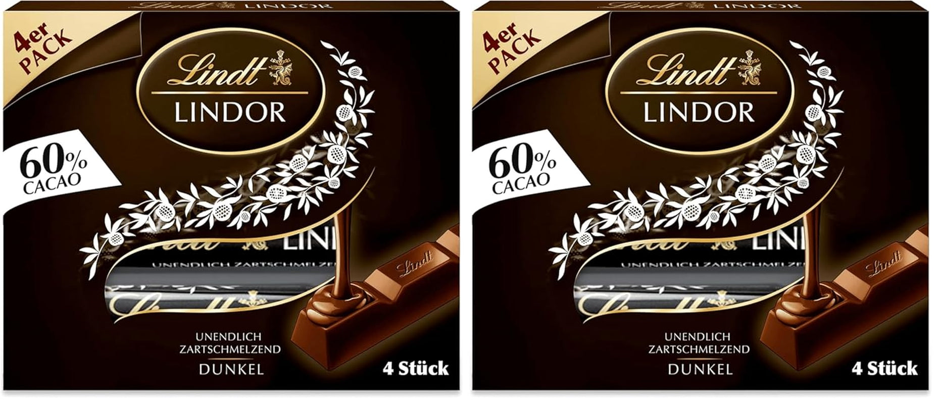 Cioccolata Lindt | Bastoncini LINDOR Cacao 60% | 100 g| 4 tavolette di cioccolato con cioccolato fondente 60% cacao e ripieno scioglievole in bocca | Barretta di cioccolato