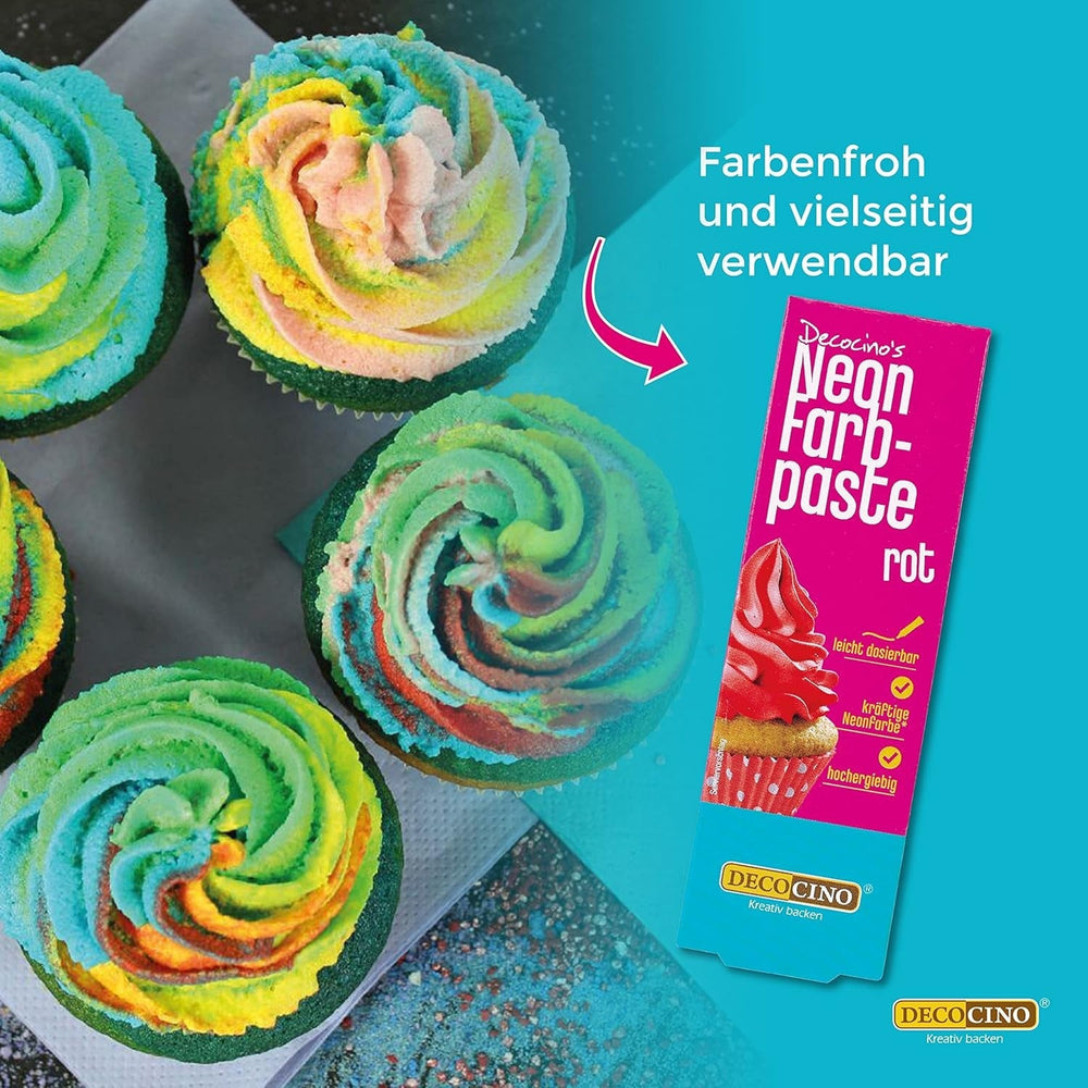 Decocino Neon Food Paste Red – Colorant alimentar cu doză mare – Pentru colorarea prăjiturilor, brioșelor, cupcake-urilor – Fără gust