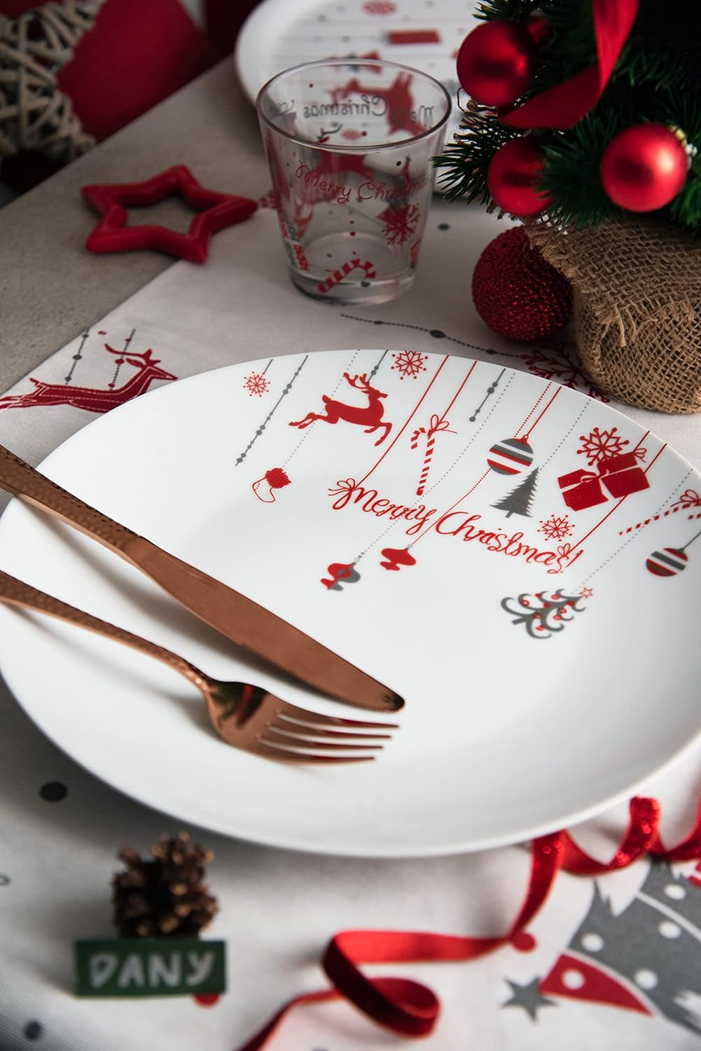 Merry Christmas Geschirr 18 Tlg. Set Weiß/Rot Seturi vesela masa Naty Shop