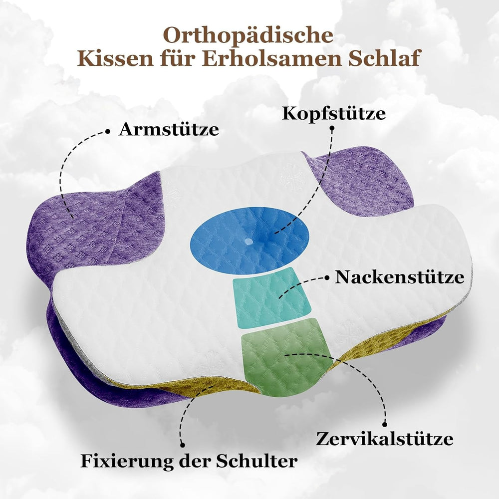 Wellsync pernă pentru gât Pernă ergonomică Pernă din spumă de memorie Pernă ortopedică Pentru persoane care dorm lateral Persoane care dorm pe spate Persoane care dorm abdominal Dureri de gât Alb Gri Perne ortopedice cervicale Naty Shop