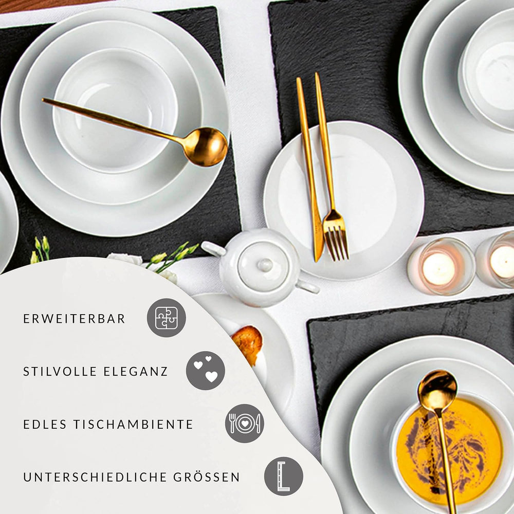 Set de cești de cafea Sänger New Port, set de 12 cești pentru 6 persoane, cești și farfurioare din porțelan alb, 150 ml | COLECȚIA PREMIUM