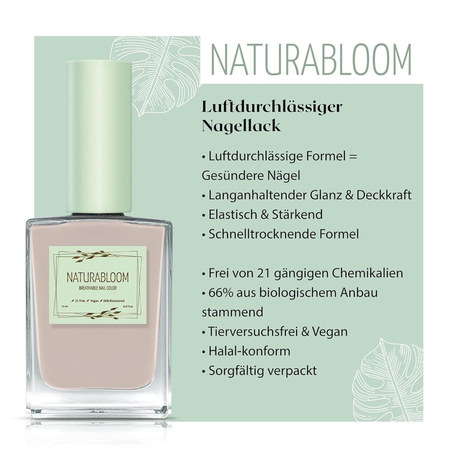 Smalto beige ad asciugatura rapida (Moon Dust) - smalto naturale con formula vegana - traspirante, sostenibile e di lunga durata, 14 ml