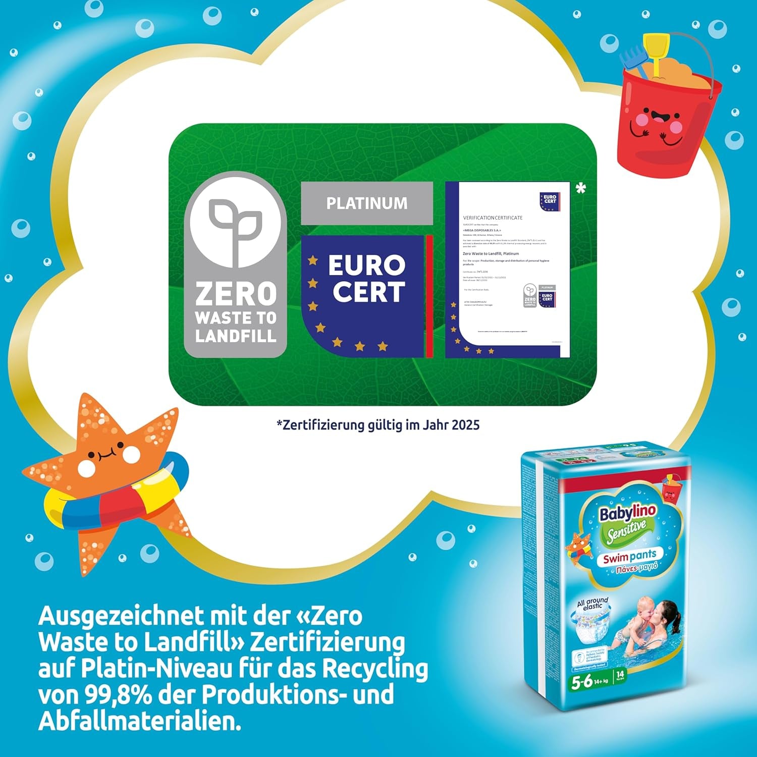 Pannolini Sensitive Swim Pants, per mare e piscina, taglia 5-6 (oltre 14 kg), 84 pezzi