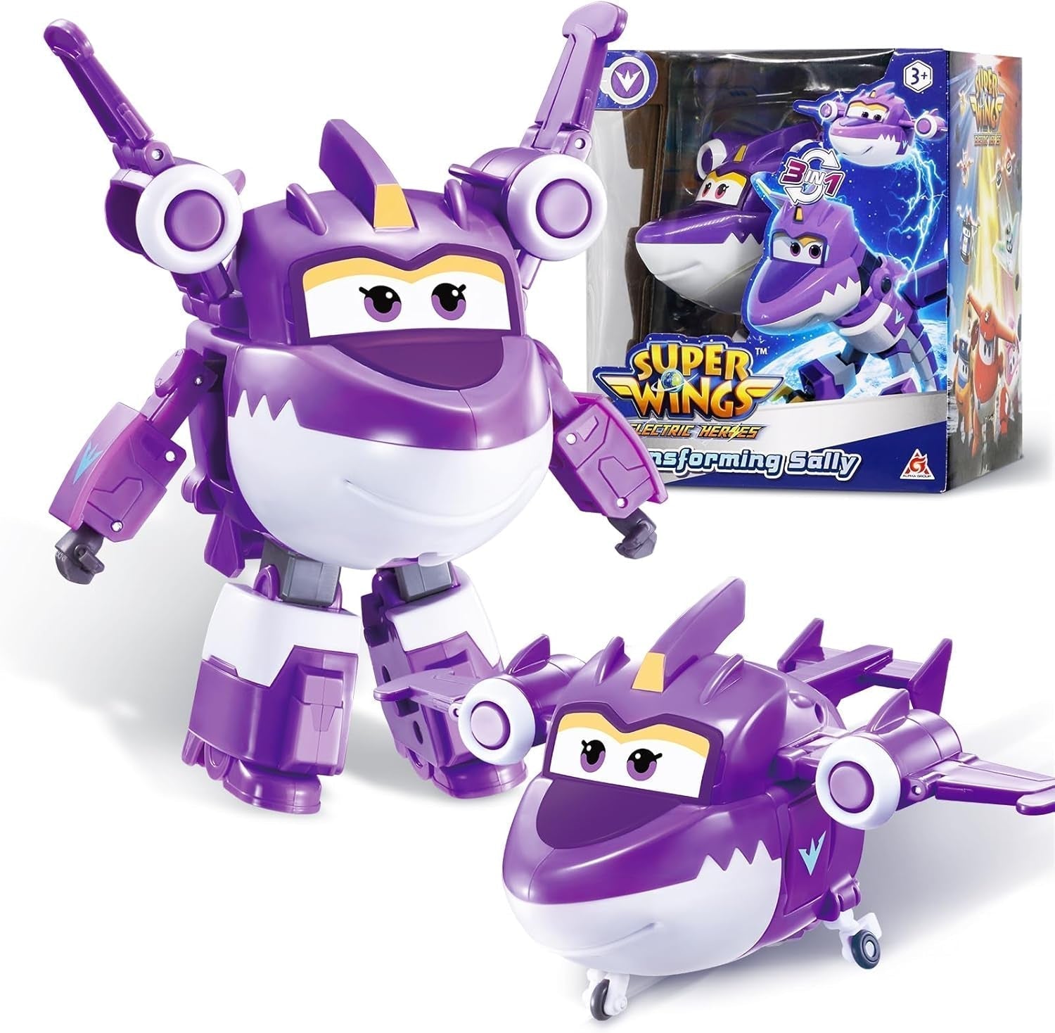 Aereo di trasformazione Super Wings Traver sovralimentato, ca. Figura da gioco per bambini di grandi dimensioni da 12,7 cm Figura di aeroplano giocattolo e robot per ragazzi e ragazze sopra i 3 anni Figure d'azione in argento Naty Shop Sally