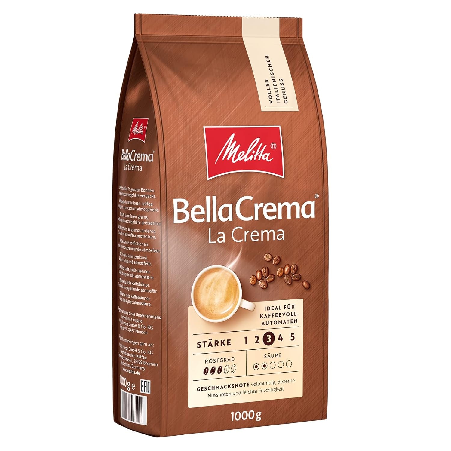 Boabe de cafea Melitta BellaCrema La Crema 1kg și boabe de cafea decofeinizate BellaCrema Decaffeinato 1kg
