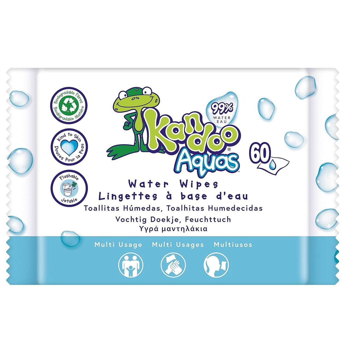 Salviette igieniche multifunzionali Aquas 99% acqua Confezione da 60 salviette umidificate Baby Naty Shop