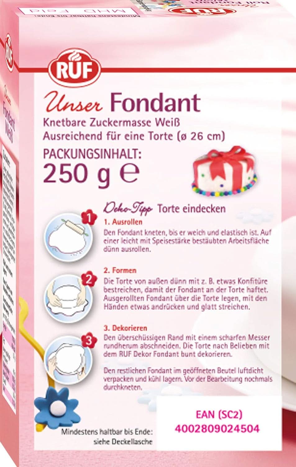 RUF Fondant, potrivit pentru modelarea figurilor, florilor și literelor, 250 grame Glazuri si Decor Naty Shop