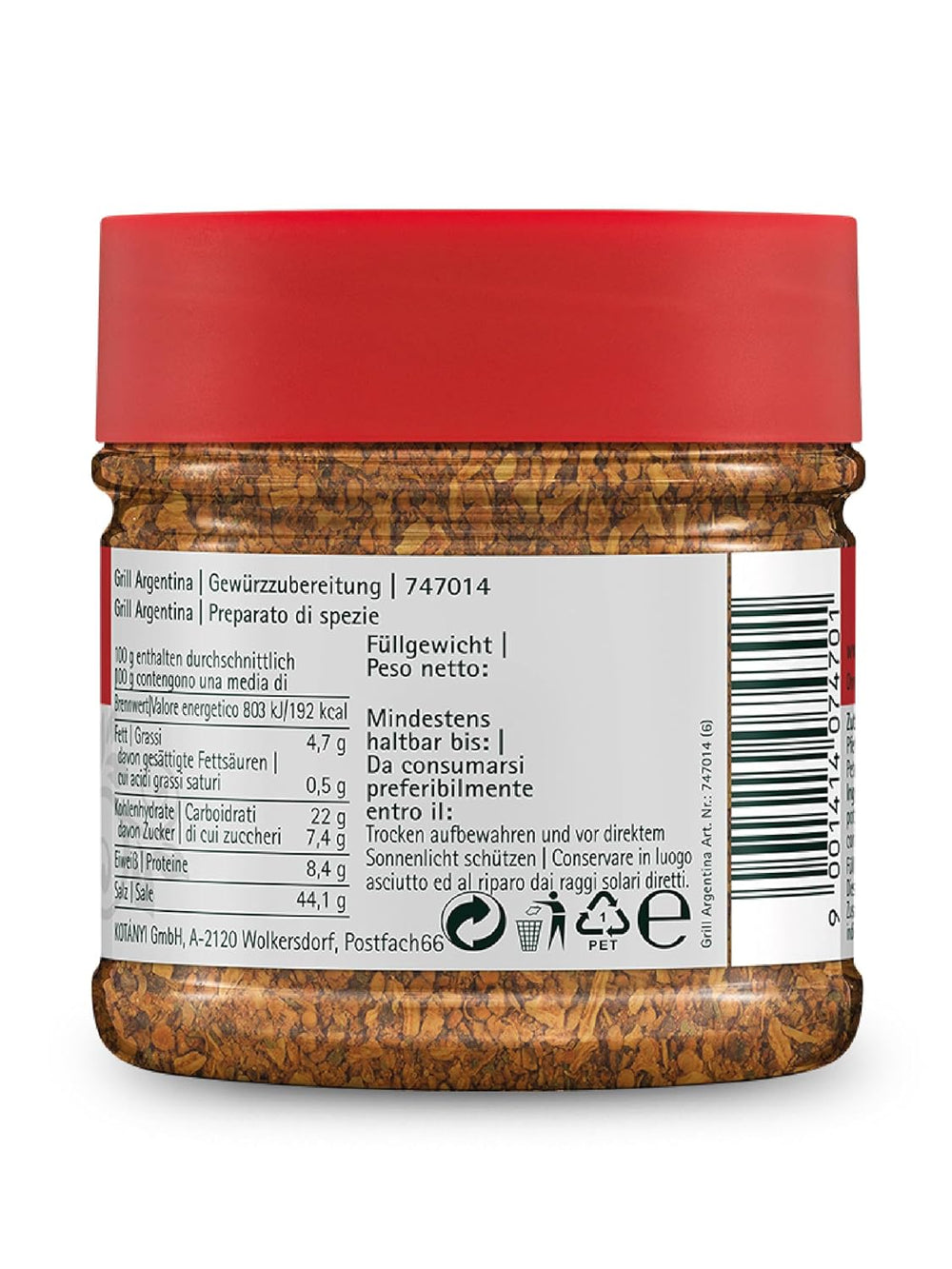 Kotanyi Gourmet Grill-Argentina Gewürzzubereitung, mit Paprika, Pfeffer, Koriander und mehr, fruchtig-spicy, 400ccm, 285 g