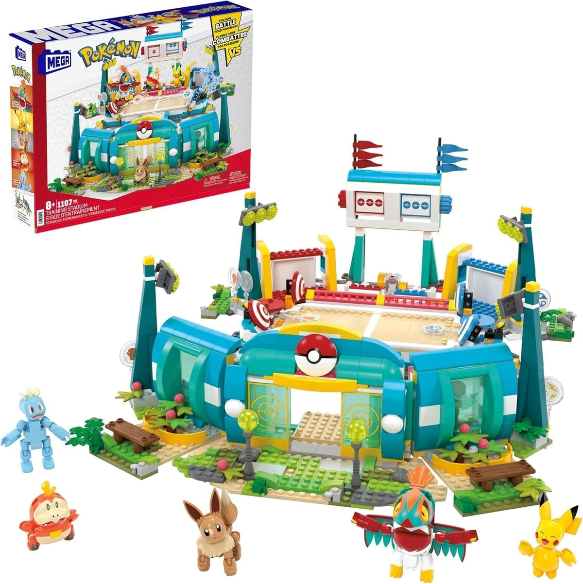 MEGA Pokémon Action Figure Giocattolo da Costruire, Arena di Allenamento da 1101 Pezzi, Gioco di Combattimento e 5 Figure Mobili per Bambini, Action Figure HWR82 Naty Shop Training Arena