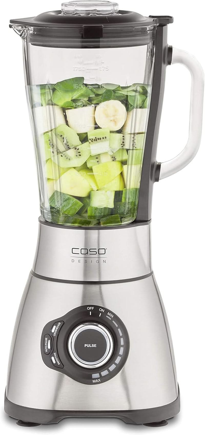 CASO B 1800 Powerblender-Set - Robot da cucina, 28.000 giri/min, bicchiere di vetro 1,75 L, incl. Trinkflasche Und Zerkleiner, Mixer Testsieger Mit Sehr Gut, Edelstahl Naty Shop