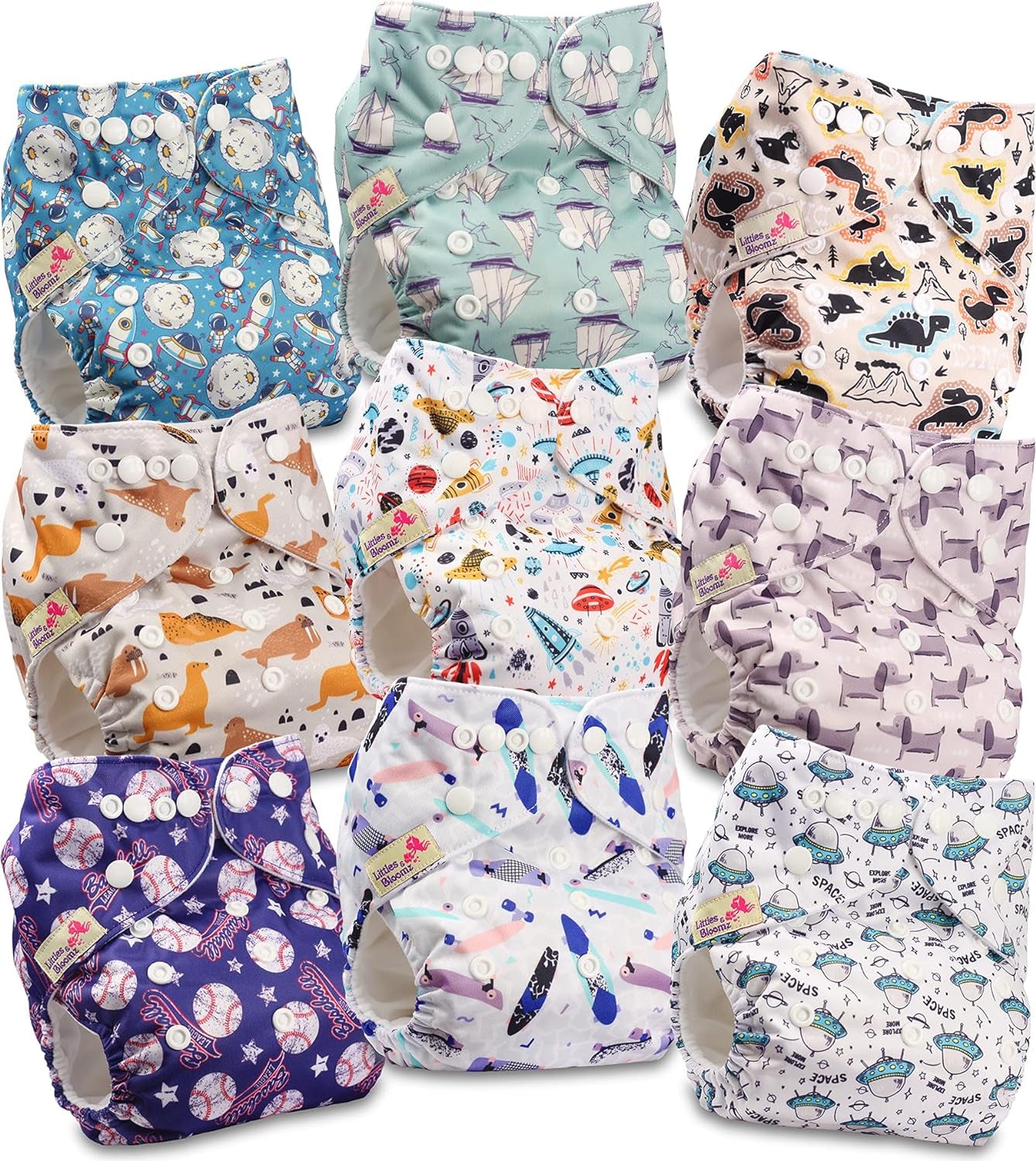 Littles and Bloomz FLP2-0406 Pannolino riutilizzabile con clip standard, 4 pannolini