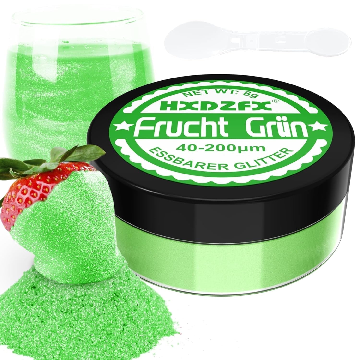 Essbarer Glitzer Für Getränke - Lebensmittelfarbe Pulver, Schimmerndes Glitzerpulver, Lebensmittel Glitzerpuder Für Schokolade, Kuchen, Fondant, Drinks - 8G (Frucht Grün) Naty Shop Frucht Grün