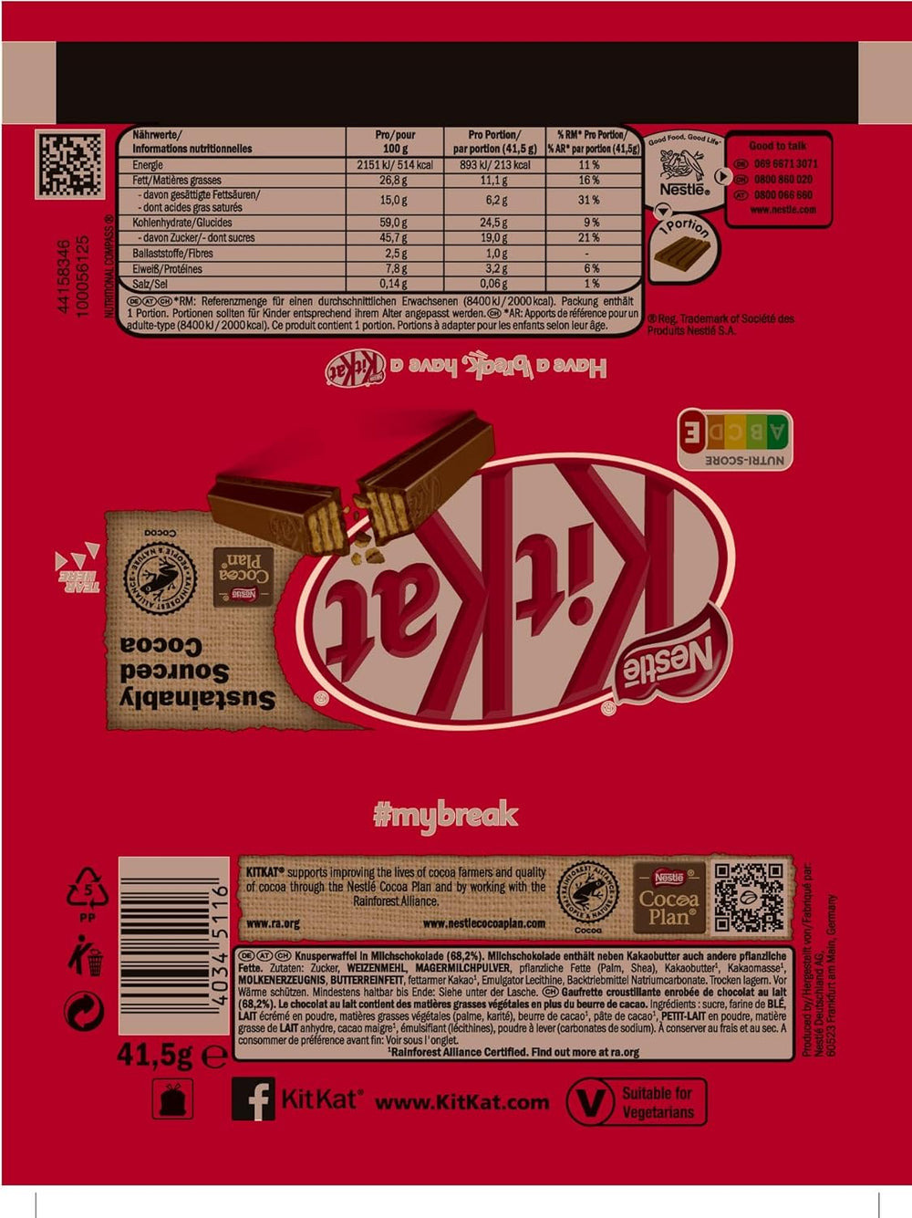 Barrette di cioccolato classiche Nestlé, barrette di wafer croccanti al cioccolato al latte, confezione da 48 (24 x 41,5 g)