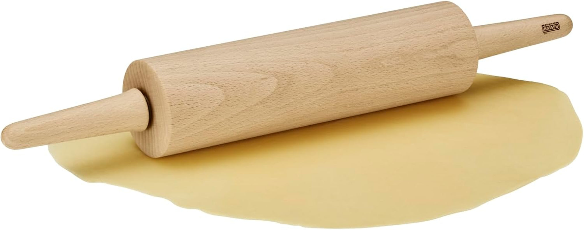 Originale Kaiser Classic Nudelholz 47 x 6,5 cm, Teigroller, Wellholz, Buchenholz, Leichtlauf-Gleitlager, breite Ausrollfläche, Beige