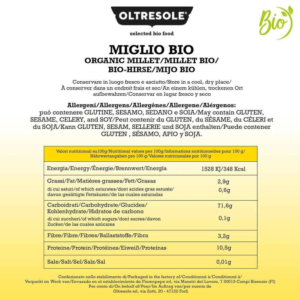 Miglio biologico 1 kg, cereali biologici ricchi di fibre e minerali, chicchi di miglio giallo da consumo, confezione ideale per la famiglia
