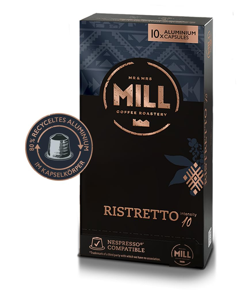 Kaffeekapseln Ristretto, 100 Kapseln für Kapselmaschinen (10x10), 80% recyceltes Aluminium im Kapselkörper