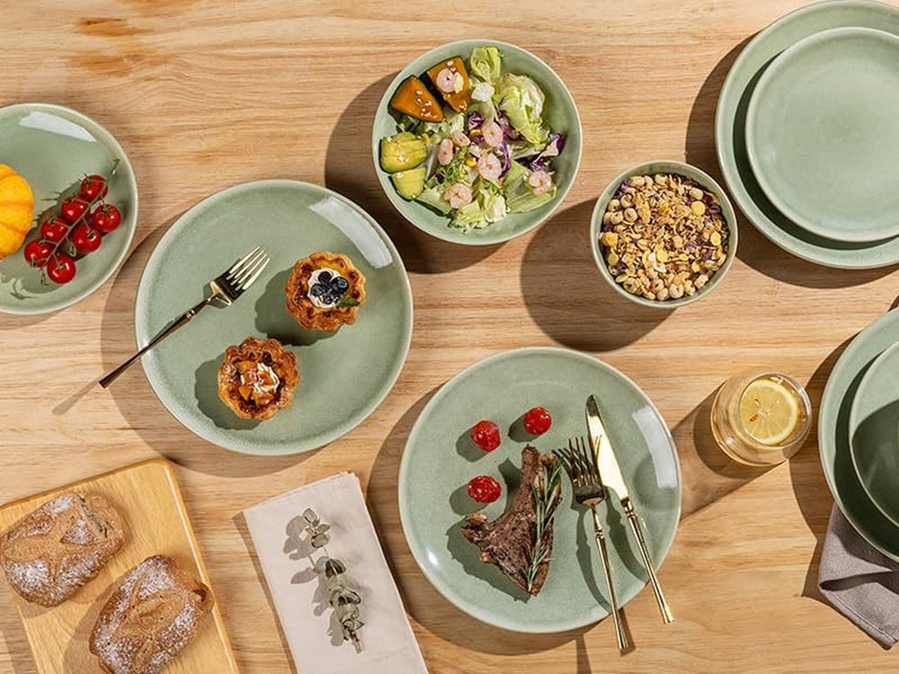 GBHOME Set de veselă ceramică pentru 6 persoane, set de 24 de piese farfurii și boluri pictate manual, vase din gresie rezistente la zgârieturi, potrivit pentru mașina de spălat vase și cuptorul cu microunde