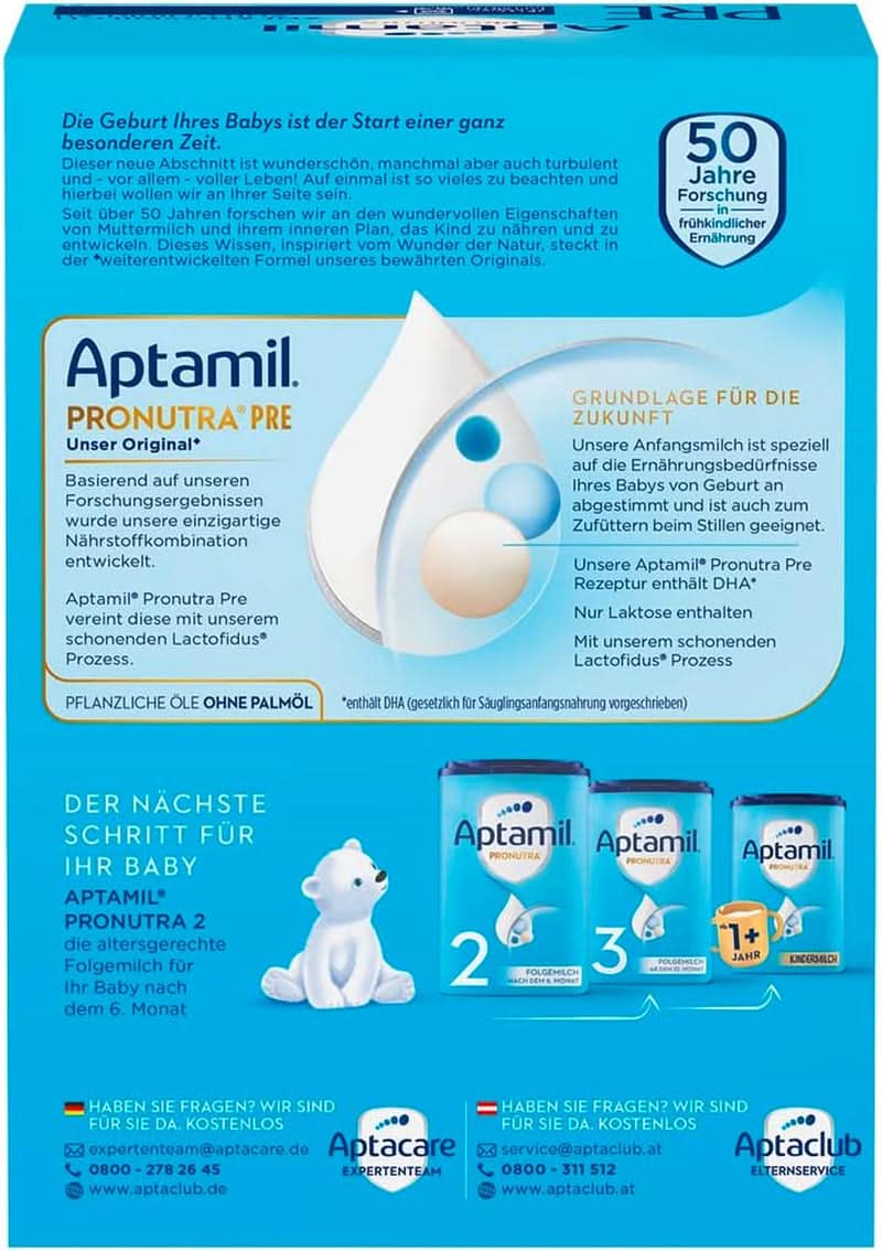 Aptamil Pronutra hrana initiala pre, de la nastere, fara ulei de palmier, cu proces delicat Lactofidus, pachet de aprovizionare 1,2 kg Mama si Copilul Naty Shop