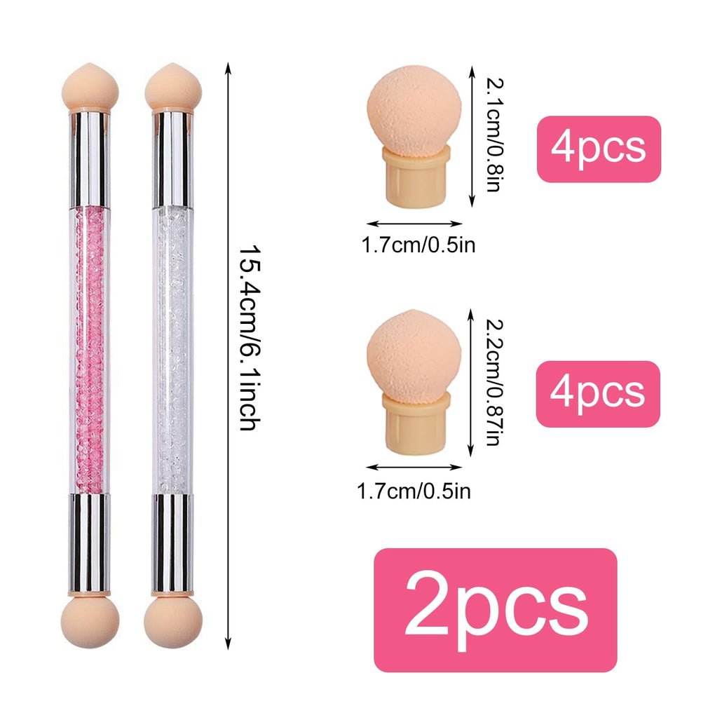 2 Stück Nail Art Rendering-Werkzeuge Doppelter Kopf, Sponge Brush Applikator Inkl 8 Ersatzköpfe, Nail Art Schwamm Und Tupfpinsel(Weiß, Rosa)