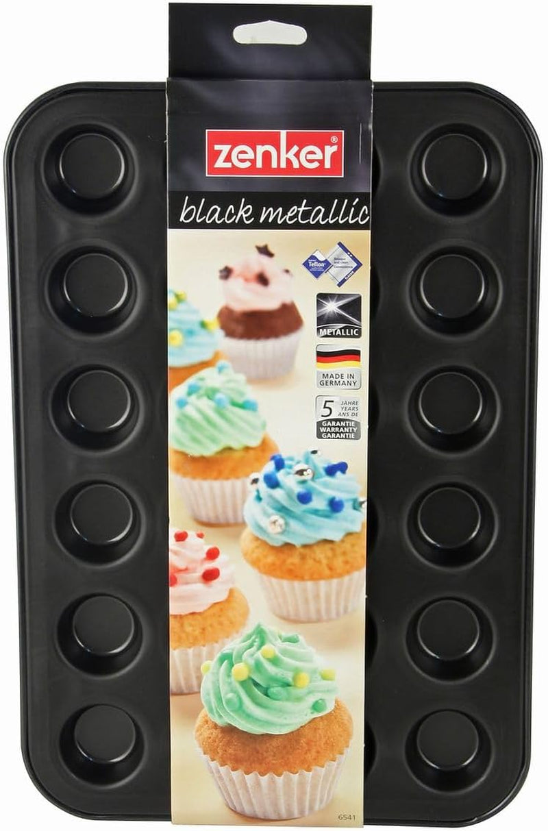 Zenker 6541 Nero Metallizzato 24Er Mini-Muffinform – Antihaftbeschichte Für Perfekte Mini-Muffins, Ø 4.5 Cm, ​​​​Made in Germany Stampi e teglie da forno Naty Shop