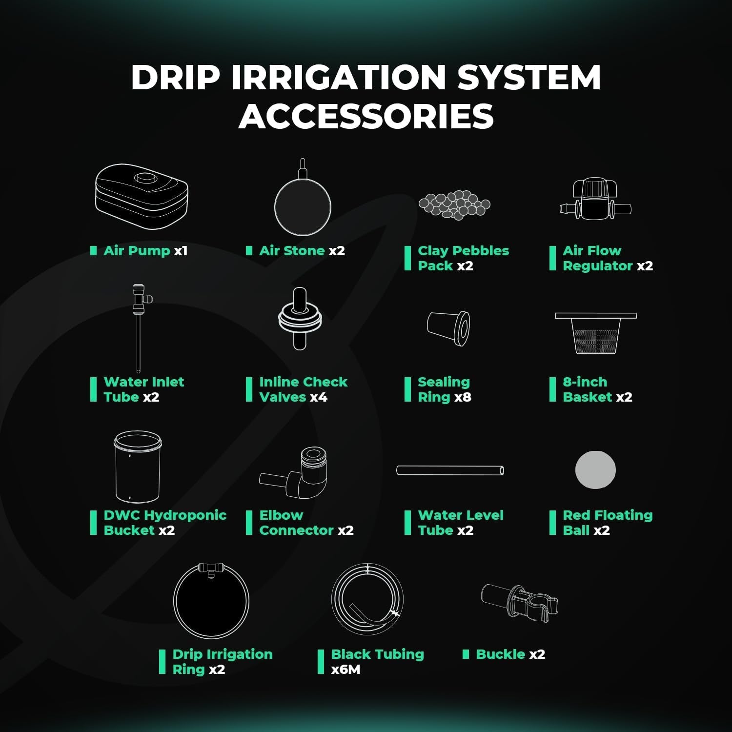 Sistem de creștere hidroponică Mars Hydro DWC, cultură în apă adâncă de 5 galoane, pompă de aer de 8 W, furtun de aer multifuncțional, piatră de aer, 2 găleți și kit de picurare în ghiveci