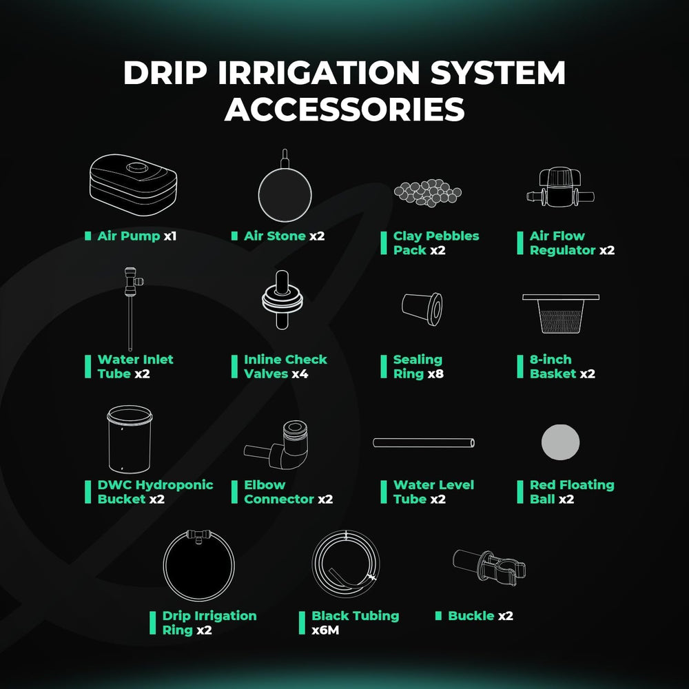 Sistem de creștere hidroponică Mars Hydro DWC, cultură în apă adâncă de 5 galoane, pompă de aer de 8 W, furtun de aer multifuncțional, piatră de aer, 2 găleți și kit de picurare în ghiveci