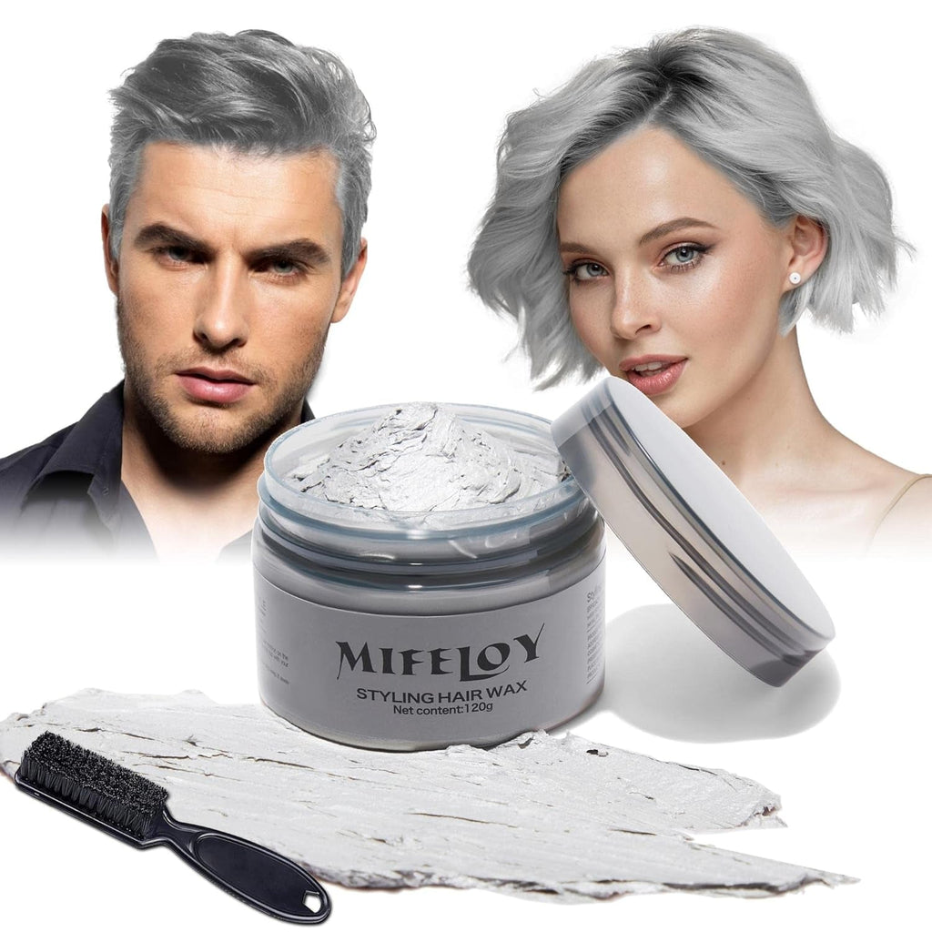 4.23 oz Purple Hair Tint Culoare temporară a părului cu perii, bărbați femei Styling Hair Tone Wax, Instant Hair Cream Mud Natural Hairstyle Pomade, DIY Cosplay Halloween Hair Wax Vopsea pentru par Naty Shop Gri