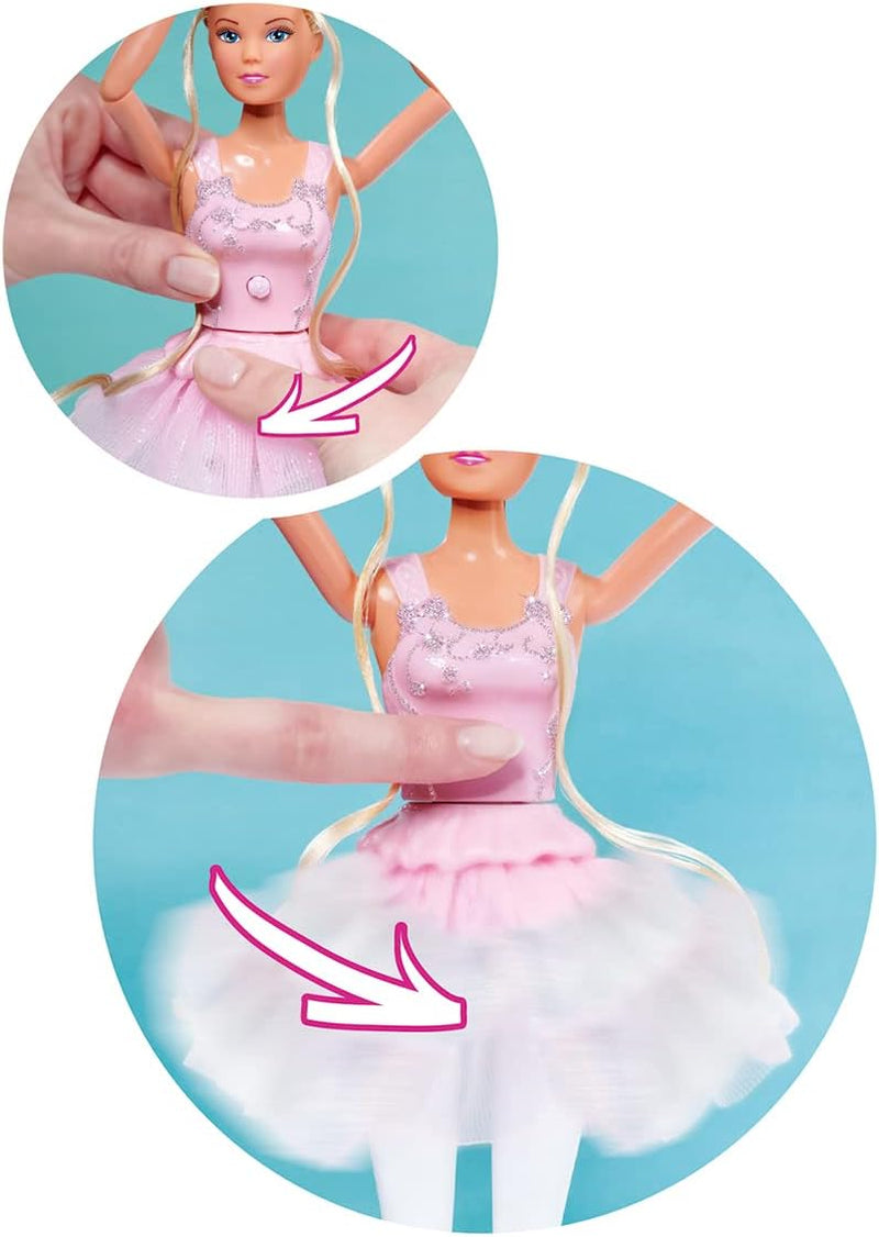 Simba 105733603 - Steffi Love Balerina Dansatoare, păpușă Steffi ca balerină cu prieten animal și fustă rotativă, păpușă de joacă 29 cm, de la 3 ani