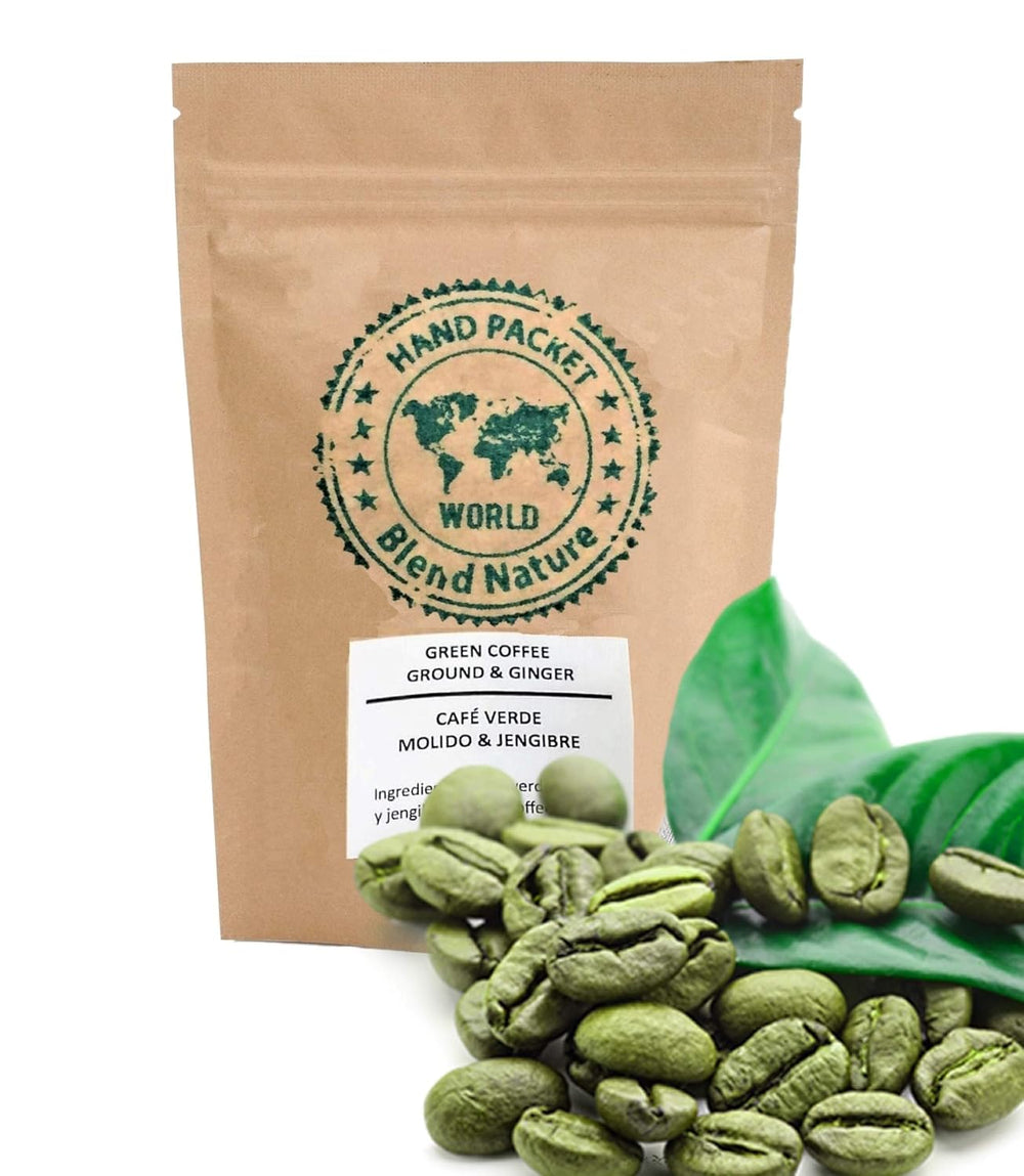 Cafea verde pentru infuzie, 100% naturală cu ghimbir, 500g - Boabe zdrobite de la Cafe Arabica Colombia Excelso - Sferă cadou - Sită pentru infuzie din oțel inoxidabil