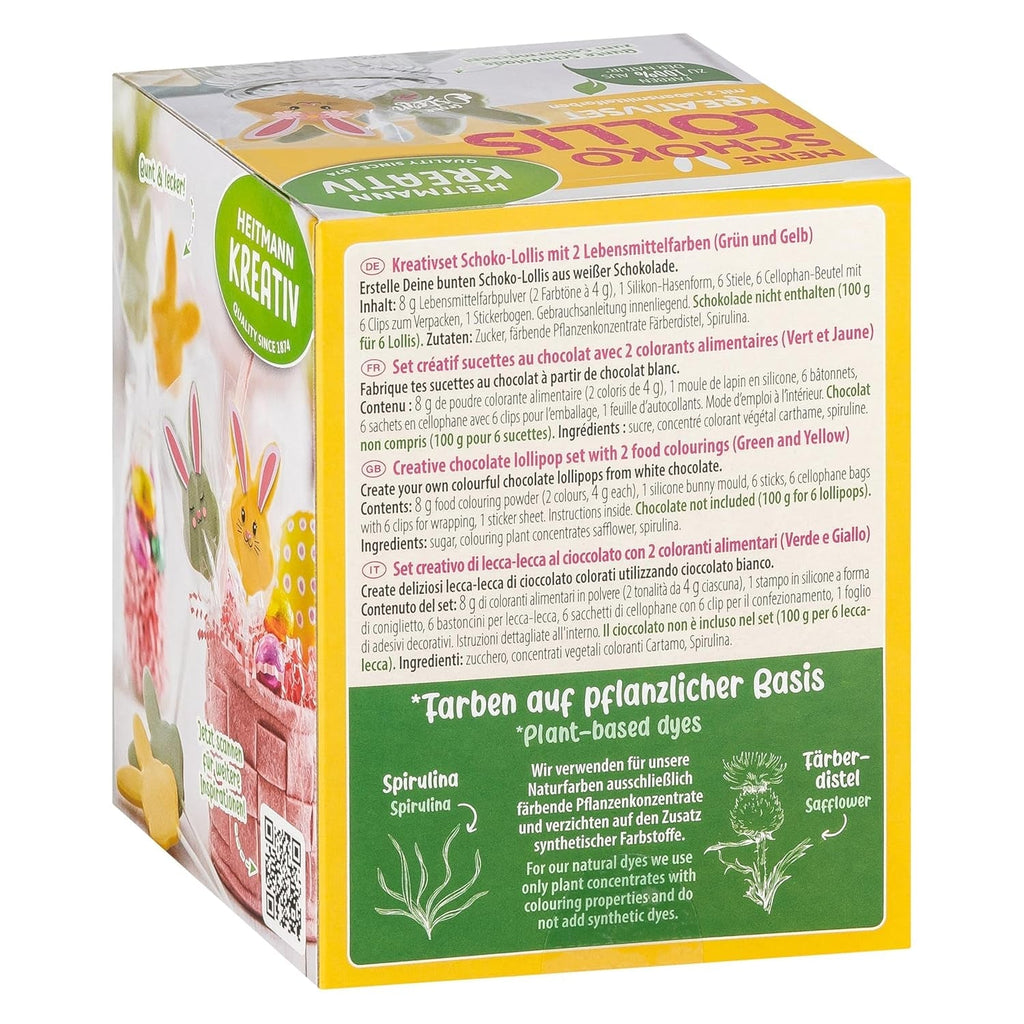 HEITMANN KREATIV - Acadele de ciocolată - Cu coloranți pudră pe bază de plante - Galben și verde - Kit DIY - Paște