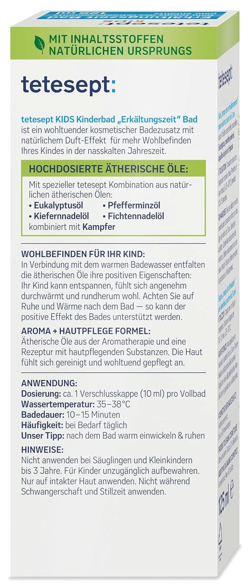 Tetesept Kids Cold Time Bath - additivo da bagno per bambini per la stagione fredda con 4 oli essenziali, rilassante e riscaldante, 125 ml Naty Shop