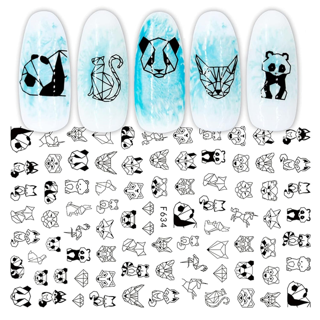 JMEOWIO Nagelsticker Geometrie 10 Blatt Nagelaufkleber Selbstklebend Schwarzes Herz Unregelmäßig Geformt Nail Art Sticker Dekoration Nageldesign Zubehör