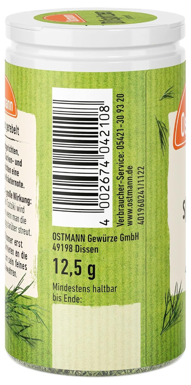 Ostmann Gewürze - Dillspitzen gerebelt | Ideale per insalata di patate, piatti di pesce e salsa alla senape 12,5 g in der Streudose