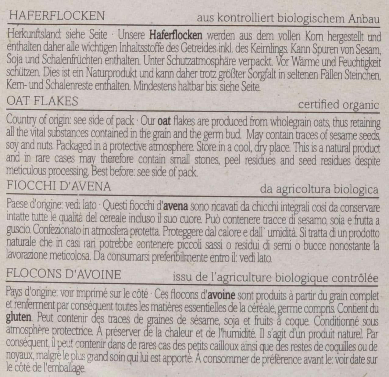 Farina D'avena Verival - Biologica, confezione da 6 x 500 grammi Cereale Naty Shop