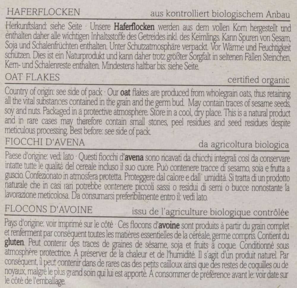 Farina D'avena Verival - Biologica, confezione da 6 x 500 grammi Cereale Naty Shop