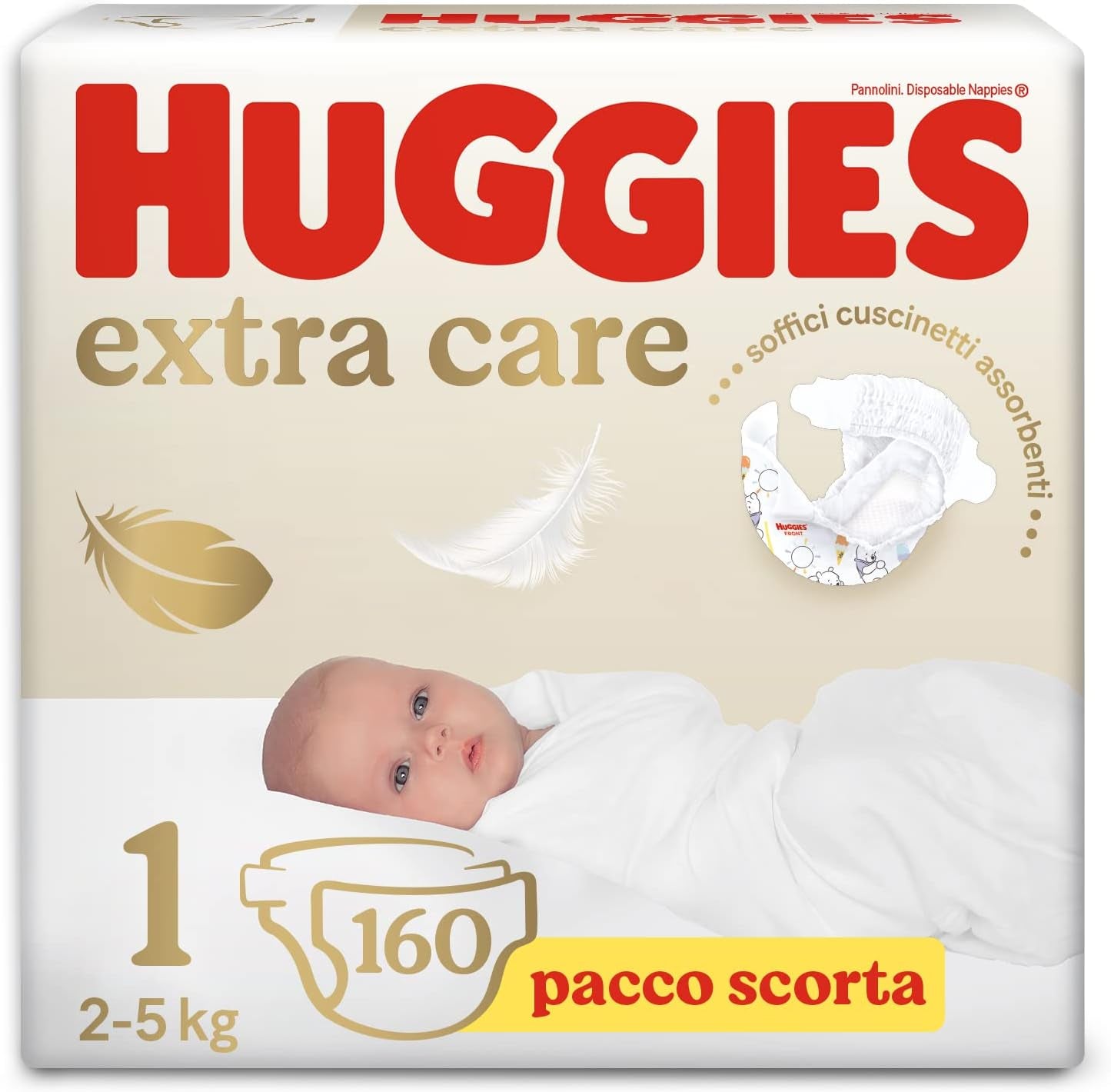 Pannolini per bambini Huggies Extra Care, taglia 1 (2-5 kg), super assorbenti, design Disney, confezione sfusa, 160
