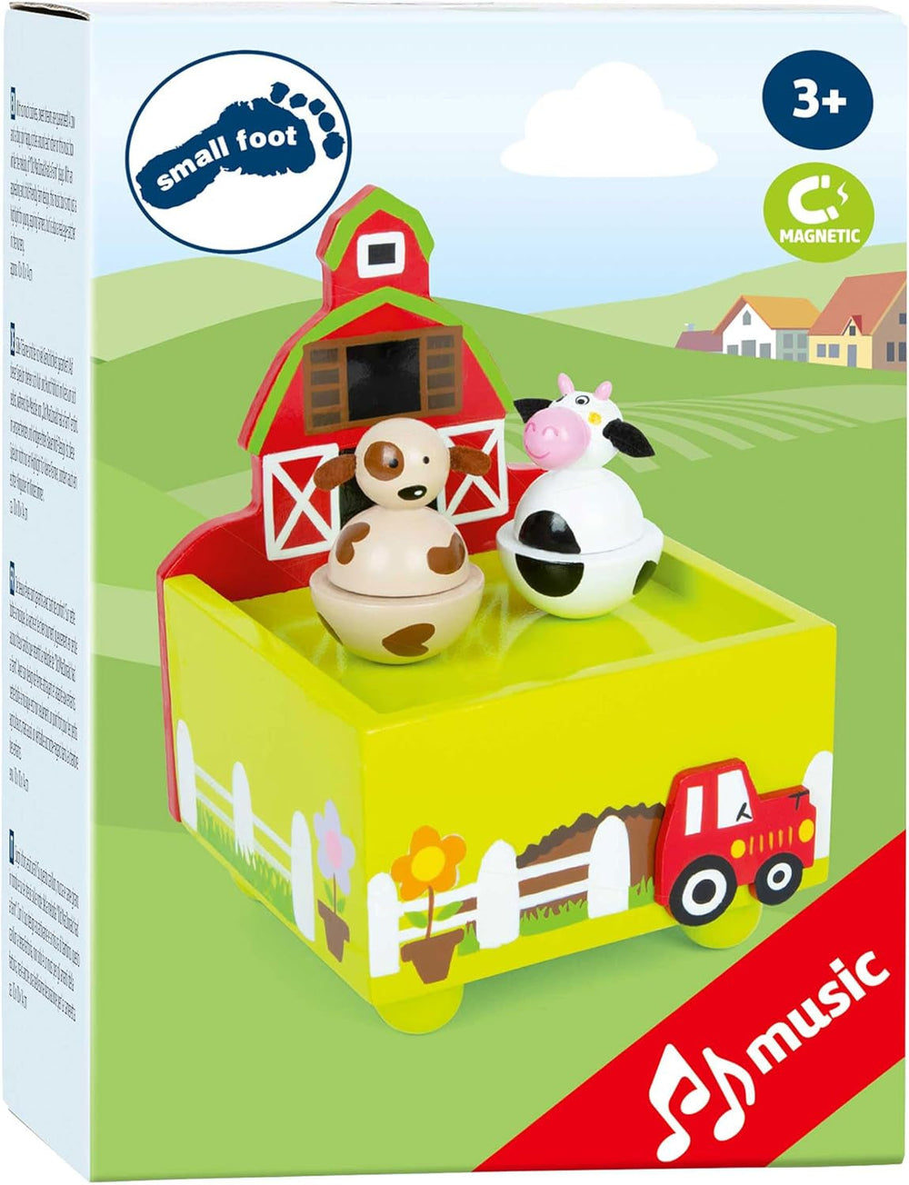 cutie muzicală cu picior mic ferma, din lemn cu motive vesele de animale, cutie muzicală pentru copii cu vârsta de peste 3 ani, 11715 Jucarii Bebe Naty Shop