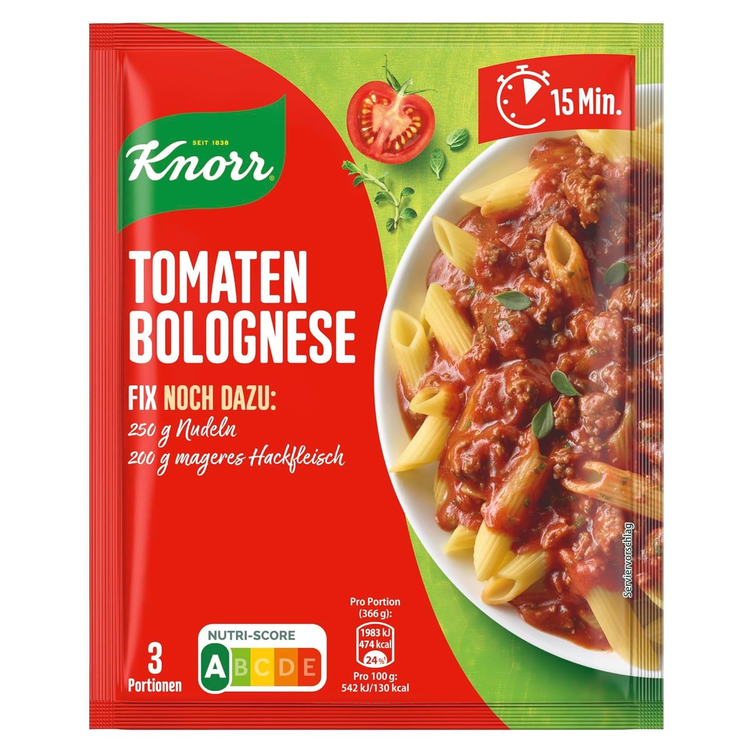 Knorr Fix Würzmischung Spaghetti alla Bolognese per un delizioso piatto di pasta con ingredienti naturali 40 g