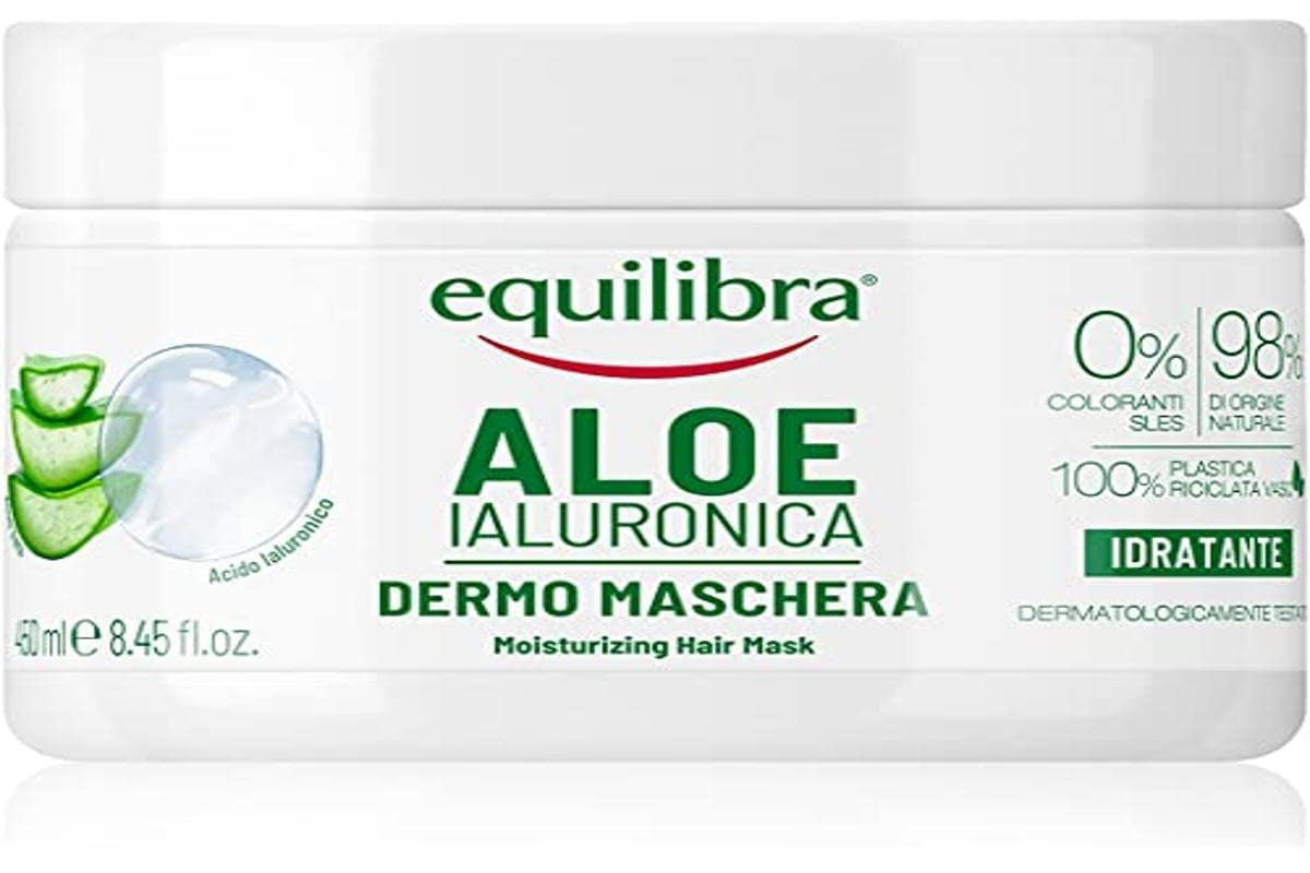 equilibra Hair, Aloe Hyaluron Mask, mască de păr hidratantă și descurcătoare cu aloe vera (20%), acid hialuronic, extract de urzică, 450 ml Masca de par Naty Shop 450 Ml (1 pachet)