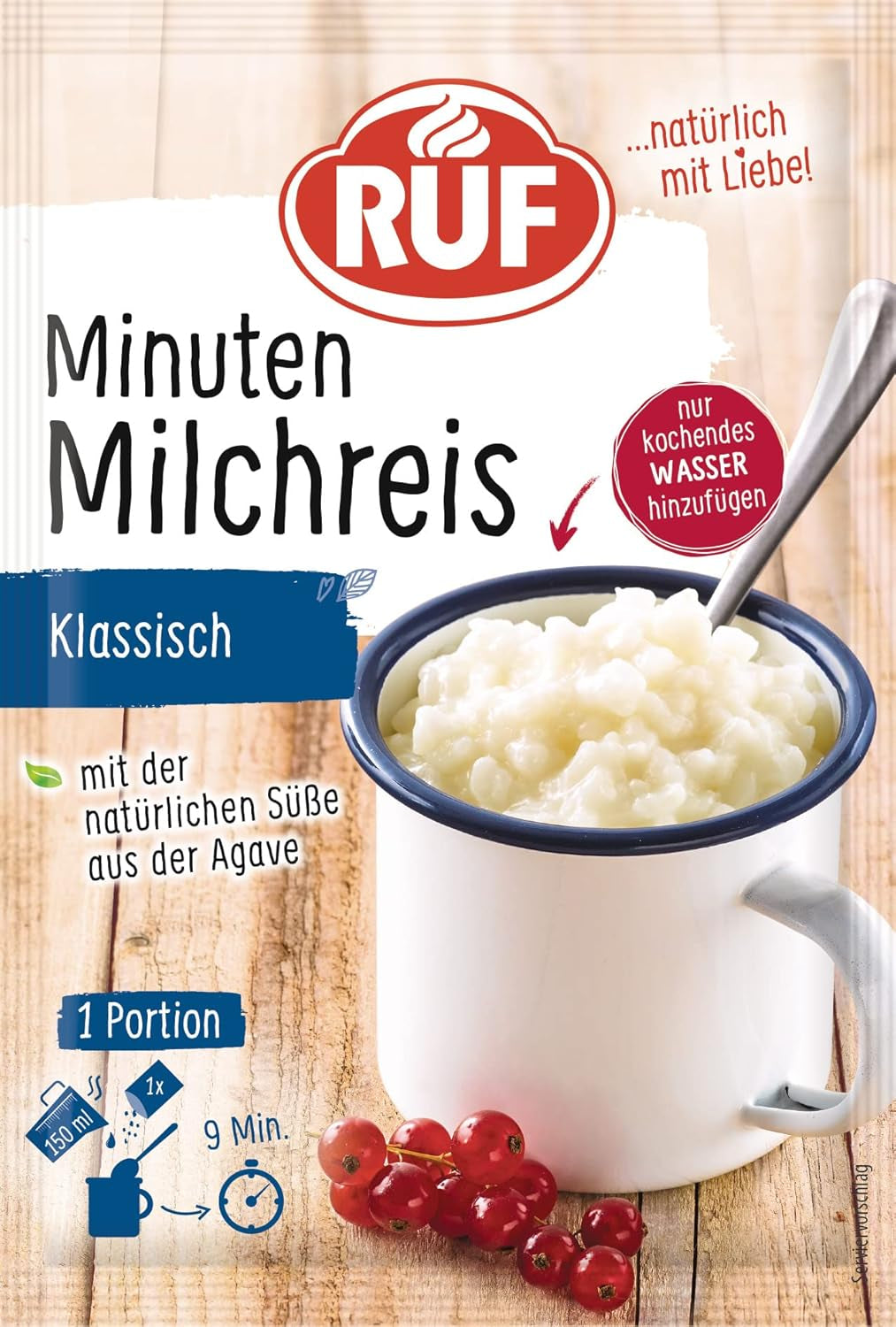 RUF Tassen-Grießbrei Klassisch, Instant Grießbrei Aus Der Tasse, Tassengericht Ideal Für Unterwegs Oder Zwischendurch, Fertig in 5 Minuten, 1 X 58G Cereale Naty Shop 55 G (1Er Pack) Milchreis