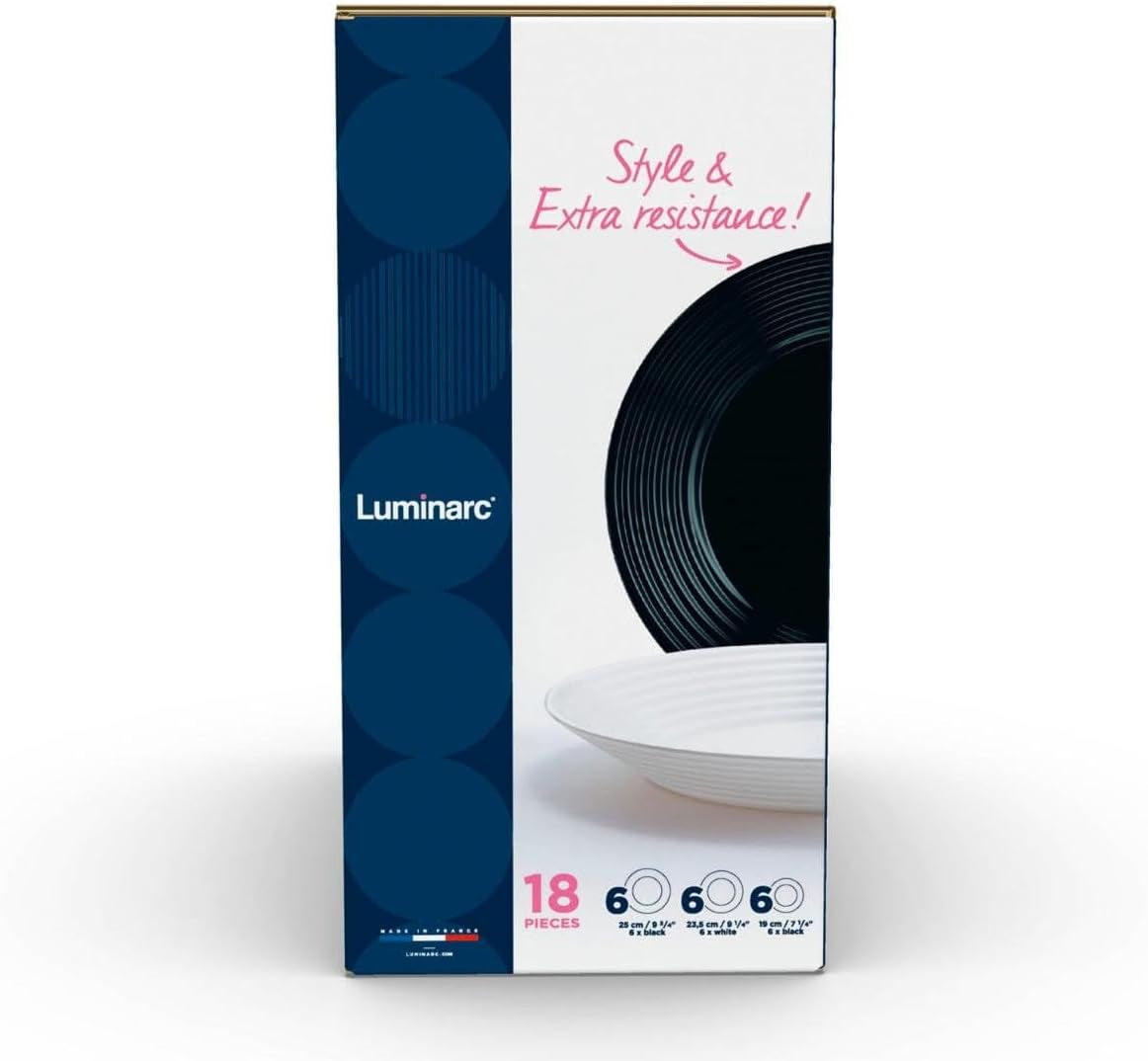 Harena N&b Glasgeschirr, 18-teilig, für 6 Personen, Weiß und Schwarz