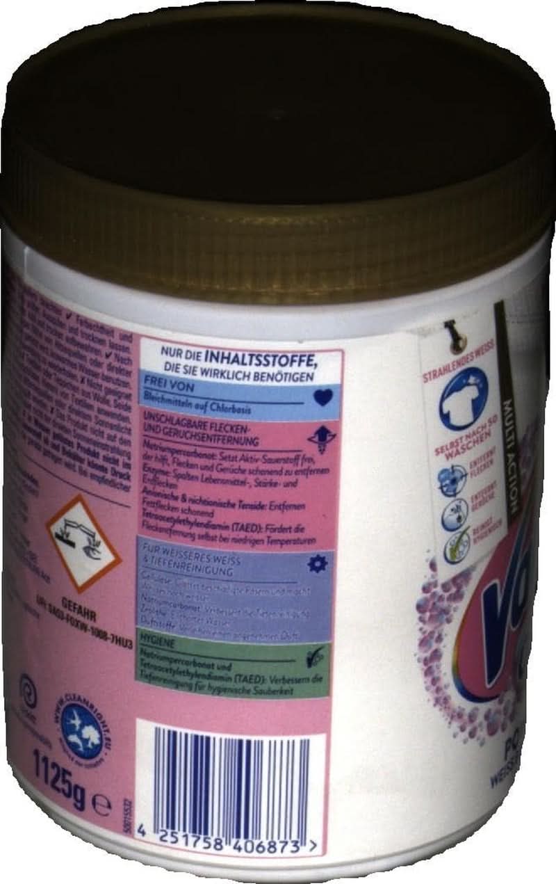 Vanish Oxi Action Powerwhite Powder - 1 X 1.125 Kg - polvere smacchiatore migliorativo per bucato senza cloro - per bucato bianco Detersivi Bucato Naty Shop